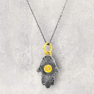 0.02ct Dia. 925 Silver & 24K Gold Hamsa Necklace